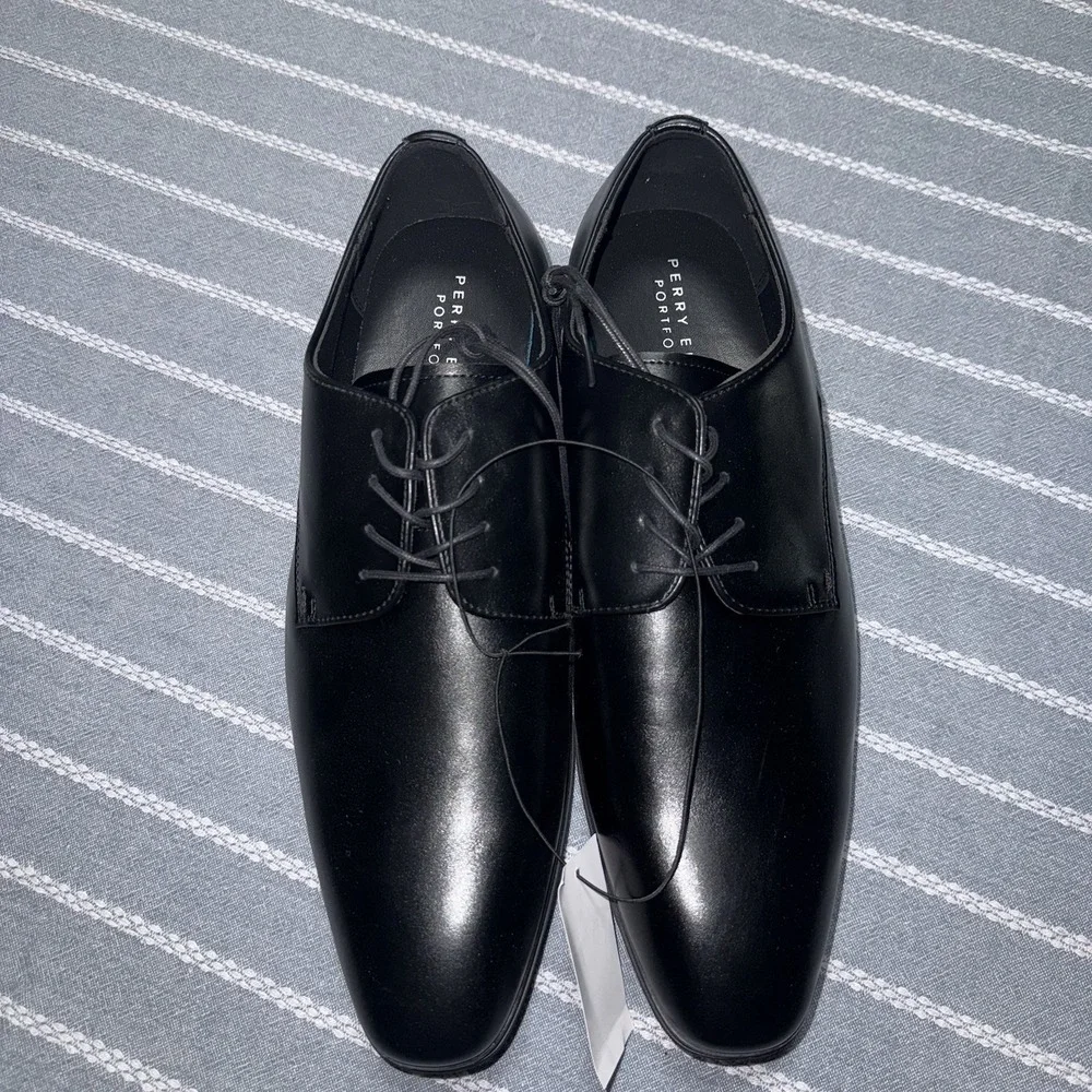 Perry Ellis Portfolio Men's Black Leather Lace-Up Derby Dress Shoes Size 11 NEW